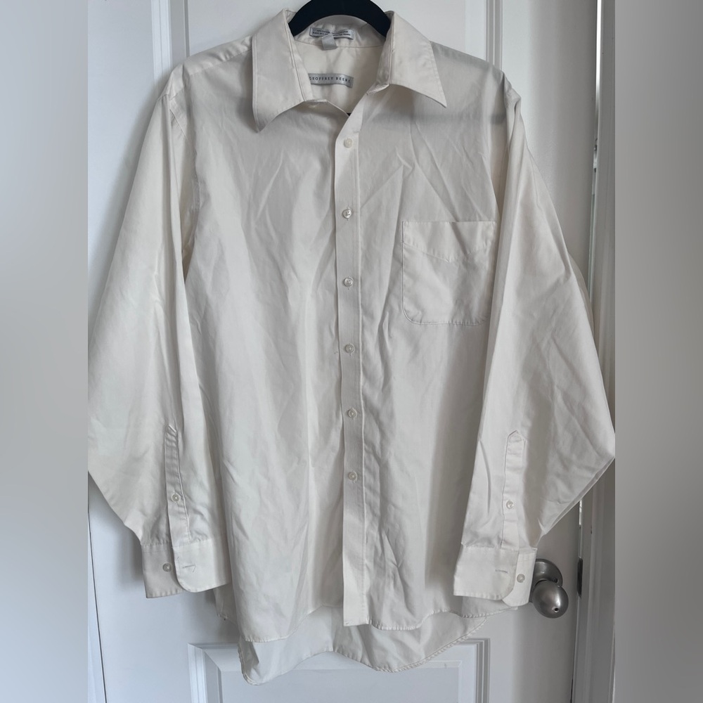 Geoffrey Beene Ivory Button-Up wrinkle free Shirt size 16 34/35